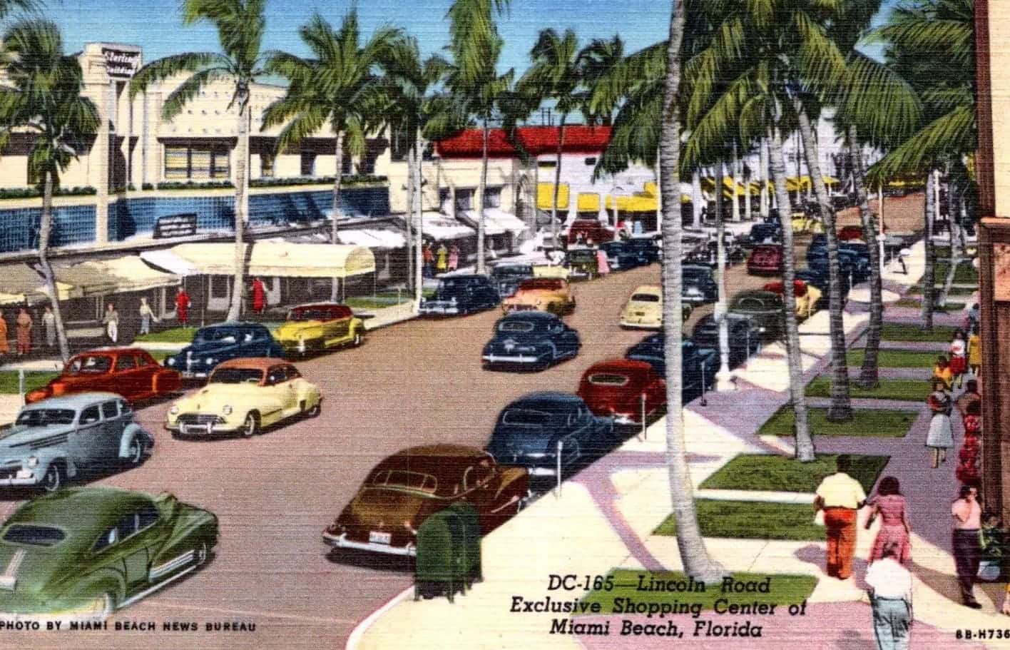 Lincoln Road, Miami Beach, on a postcard of 1946
