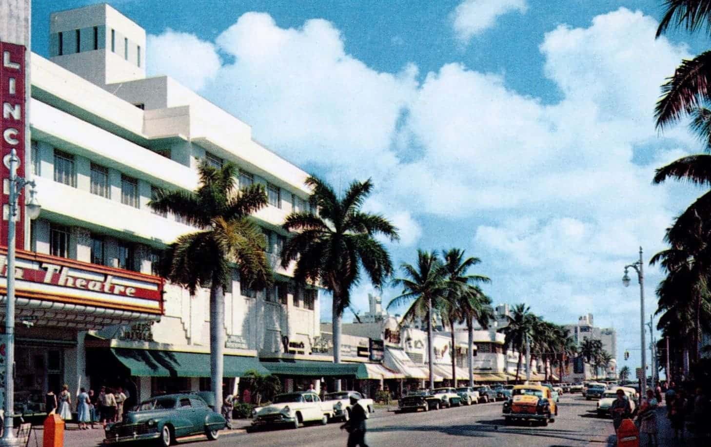 Lincoln Road, Miami Beach, on a postcard of the 1950s