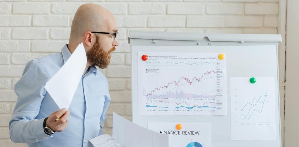 Analyst reviewing financial charts during business note risk analysis